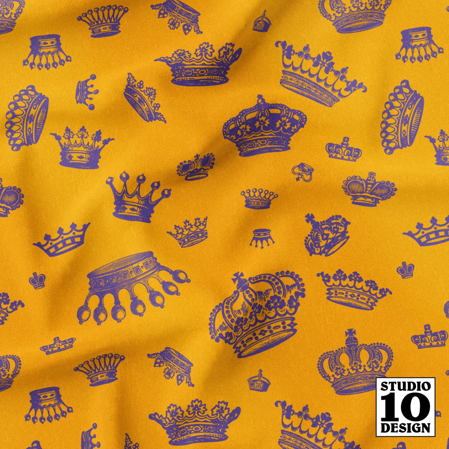 Royal Crowns Grape+Marigold Printed Fabric by Studio Ten Design