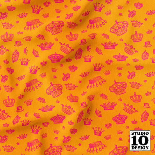 Royal Crowns Hot Pink+Golden Yellow Printed Fabric by Studio Ten Design