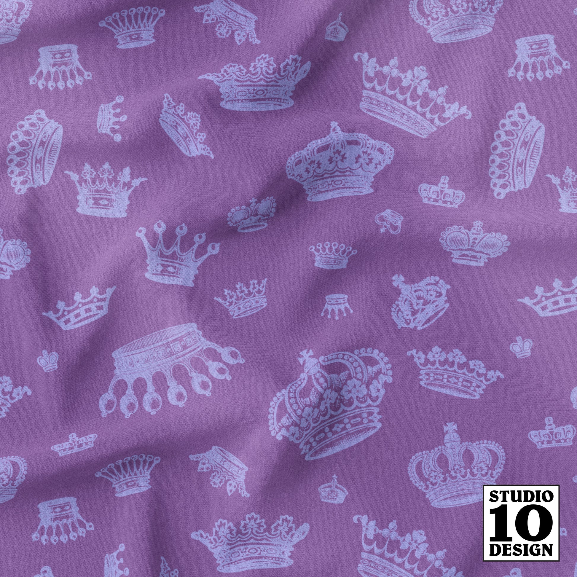 Royal Crowns Lilac+Orchid Printed Fabric by Studio Ten Design