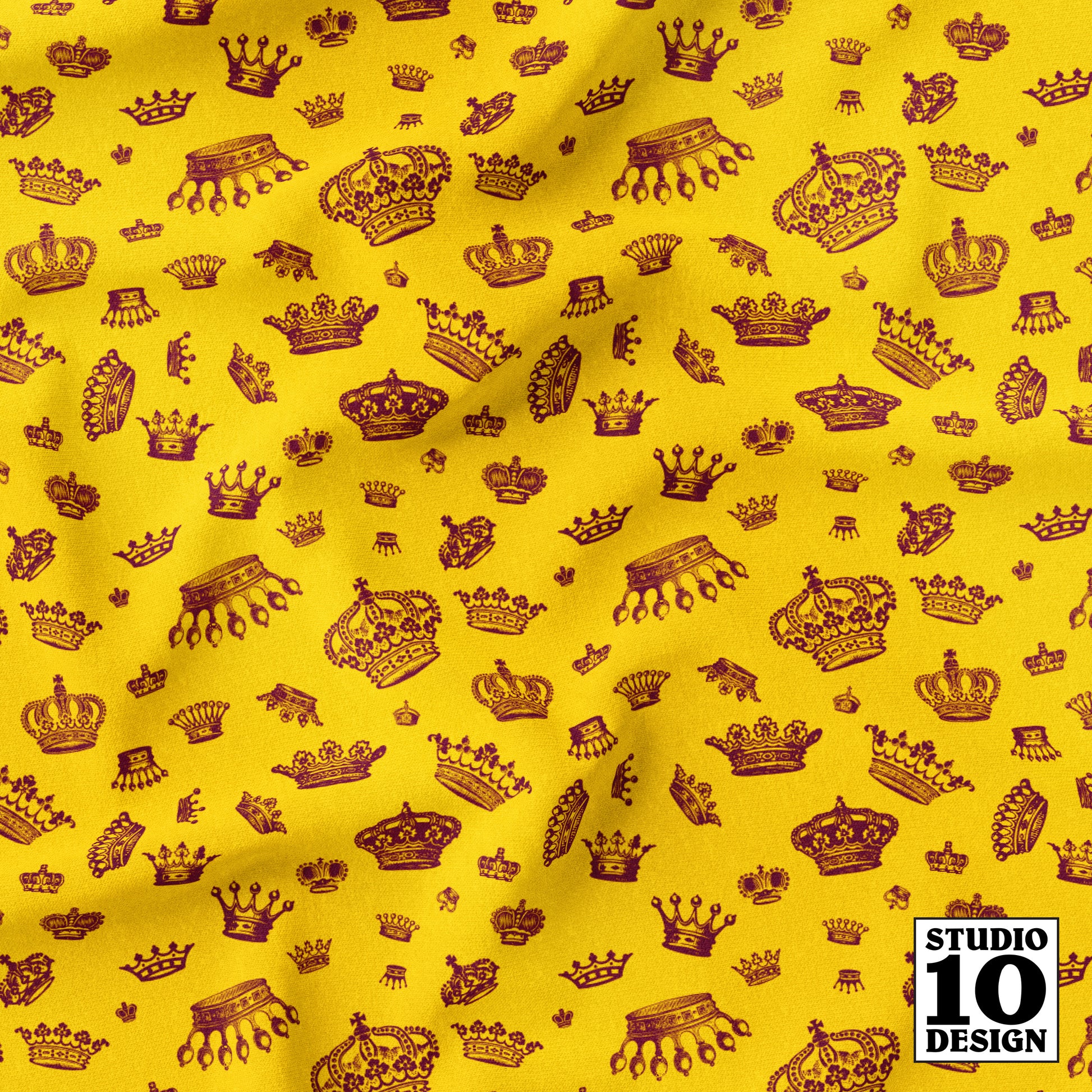 Royal Crowns Maroon+Yellow Printed Fabric by Studio Ten Design