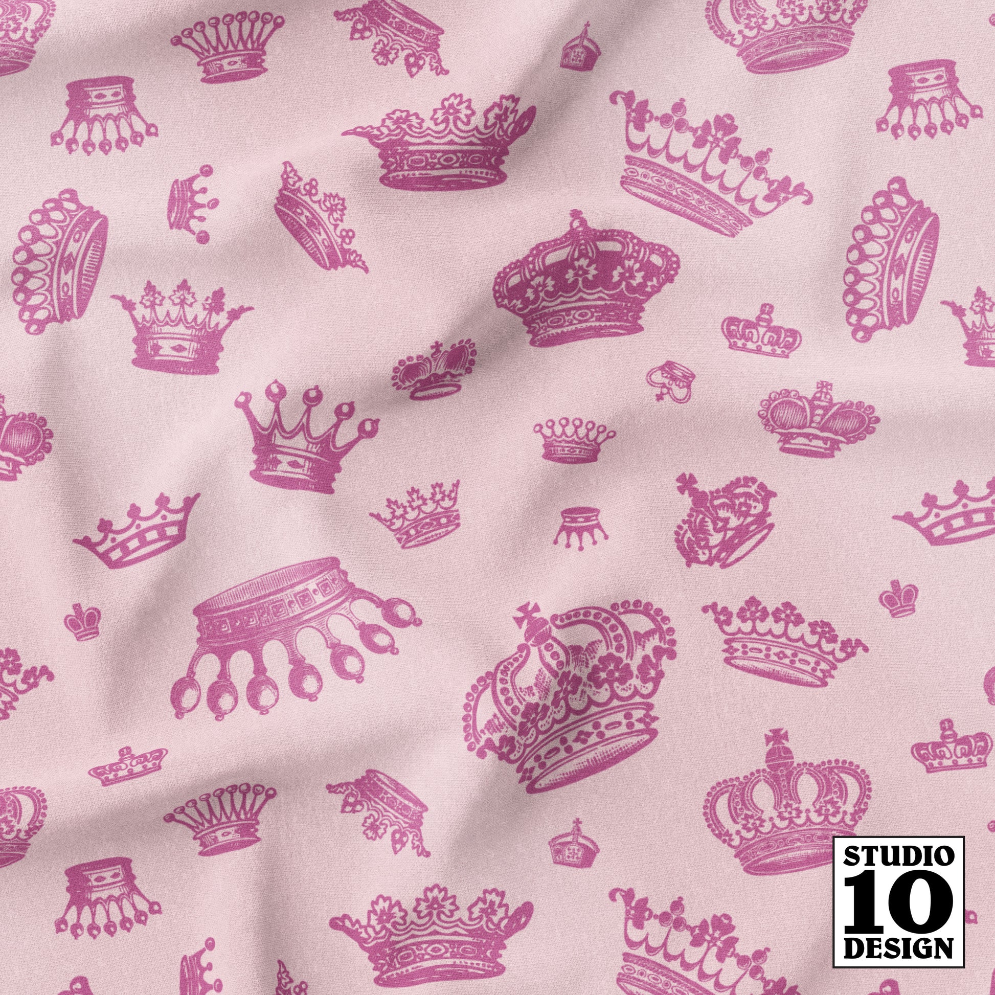Royal Crowns Peony+Cotton Candy Printed Fabric by Studio Ten Design