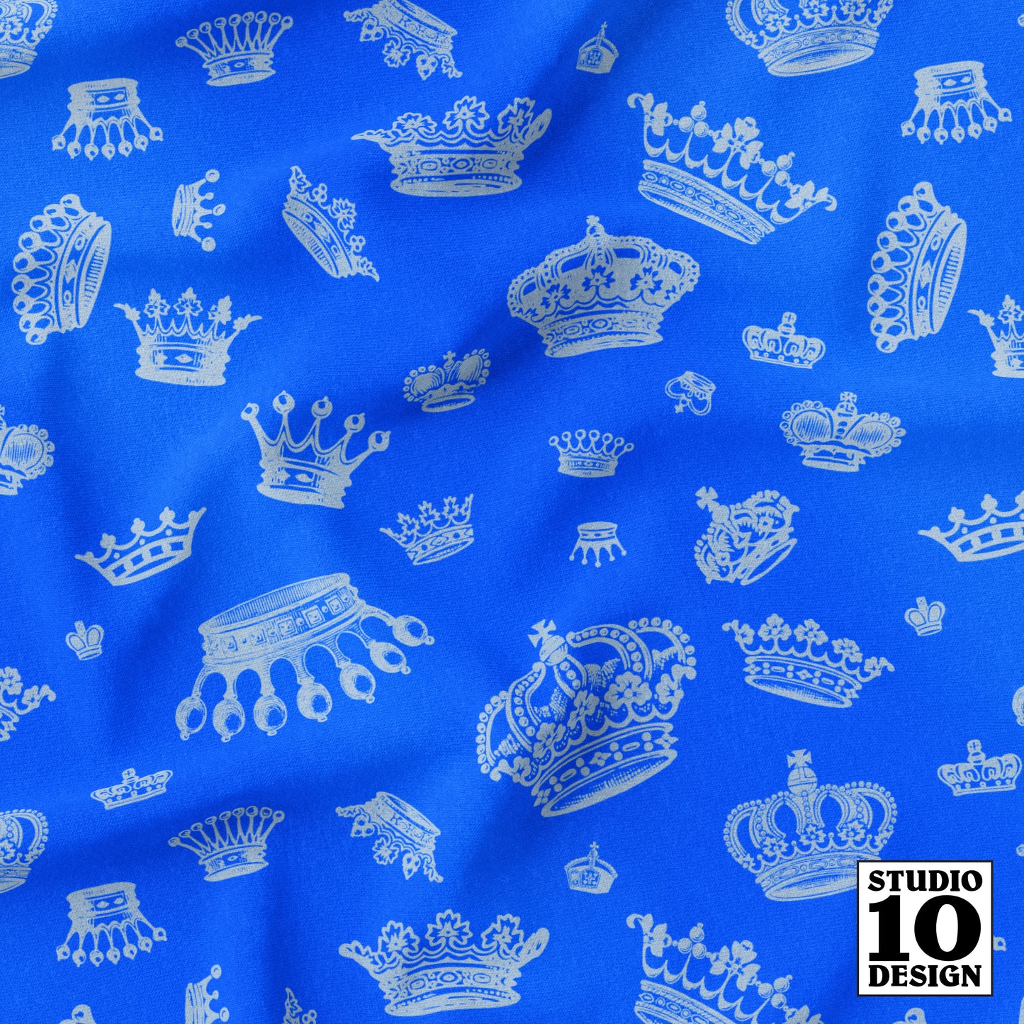 Royal Crowns Sky Blue+Cobalt Printed Fabric by Studio Ten Design