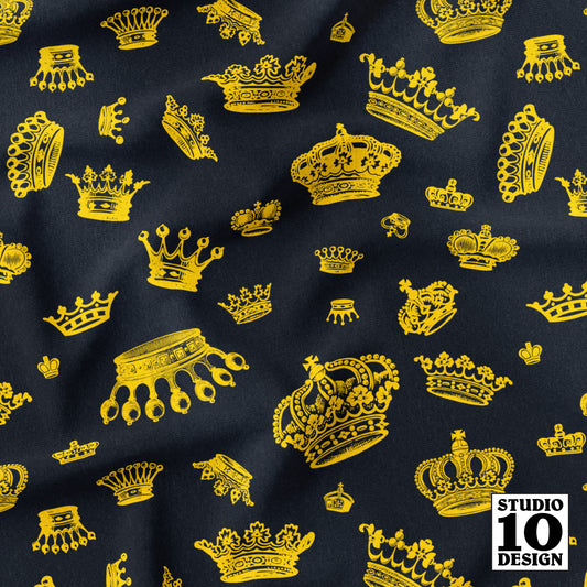 Royal Crowns Yellow+Black Printed Fabric by Studio Ten Design