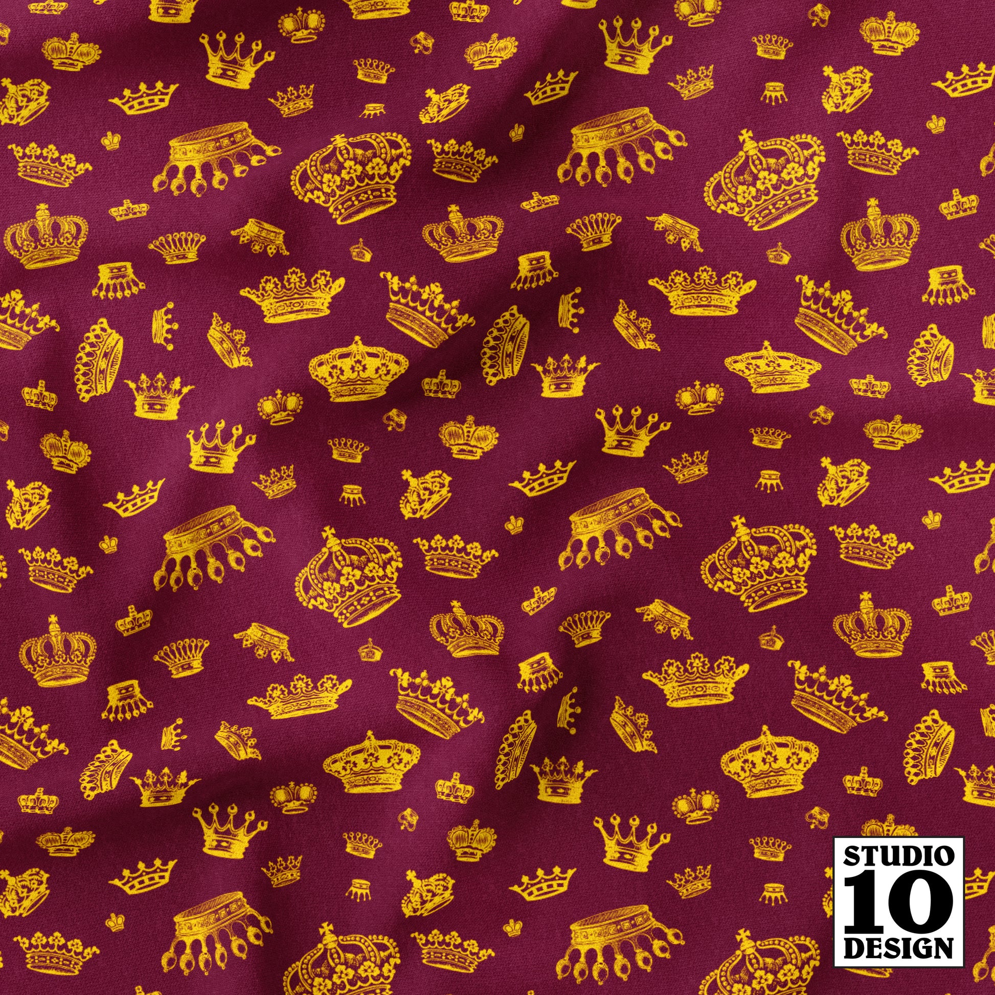 Royal Crowns Yellow+Maroon Printed Fabric by Studio Ten Design