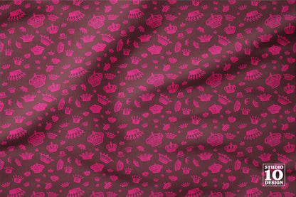 Royal Crowns Hot Pink+Maroon Printed Fabric by Studio Ten Design