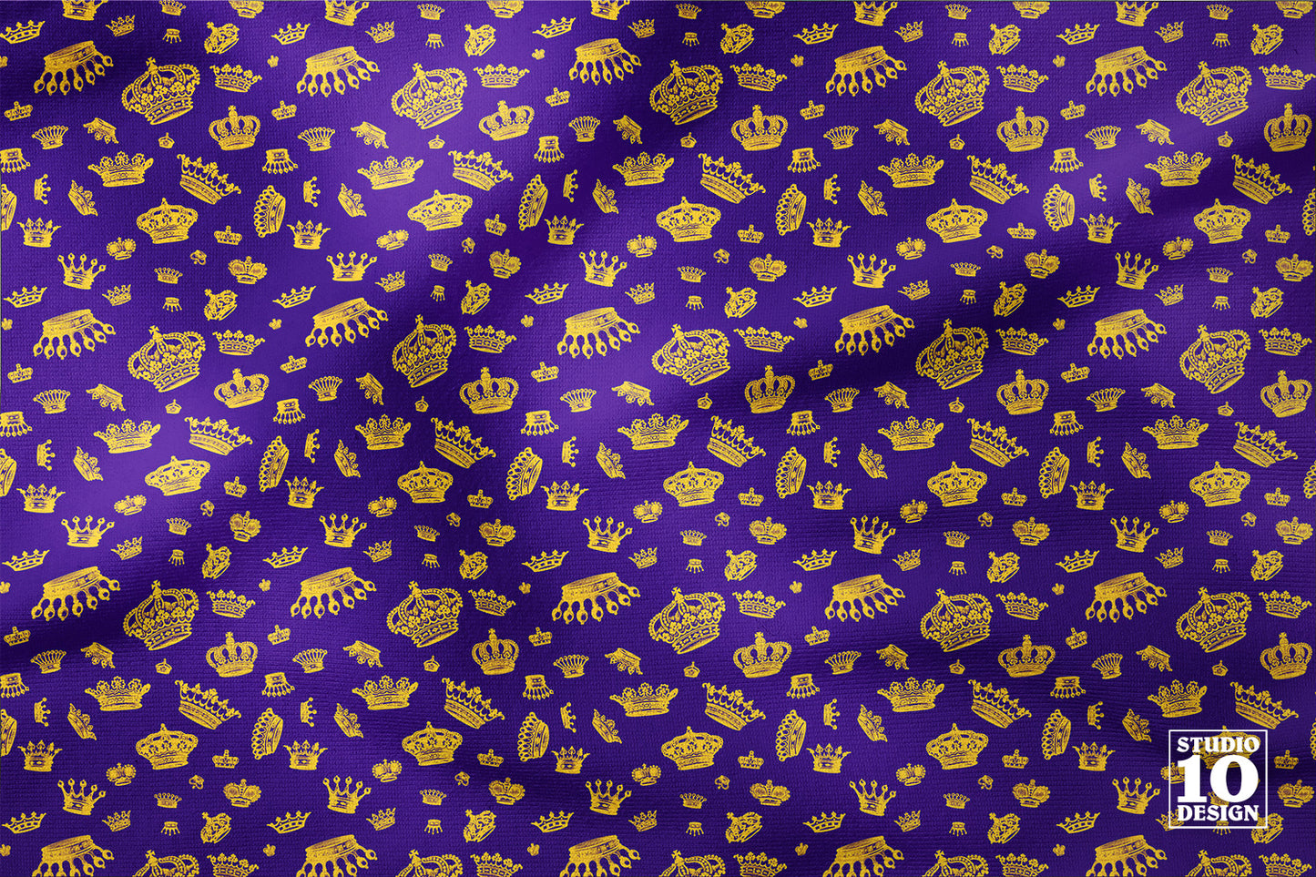 Royal Crowns Golden Yellow+Royal Purple Printed Fabric by Studio Ten Design