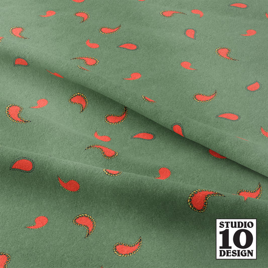 Ditsy Paisley Spinach Green Printed Fabric by Studio Ten Design