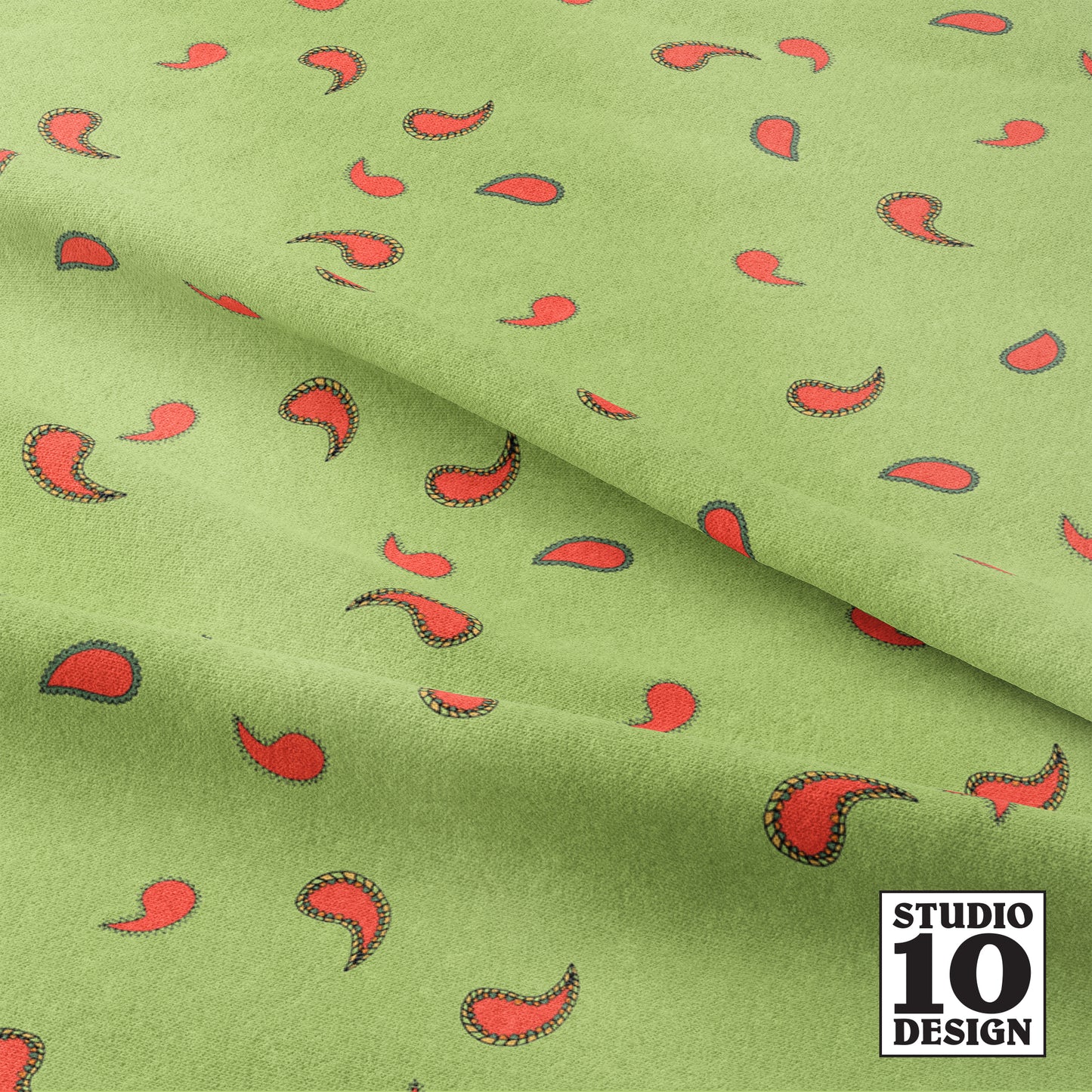 Ditsy Paisley Leafy Green Printed Fabric by Studio Ten Design
