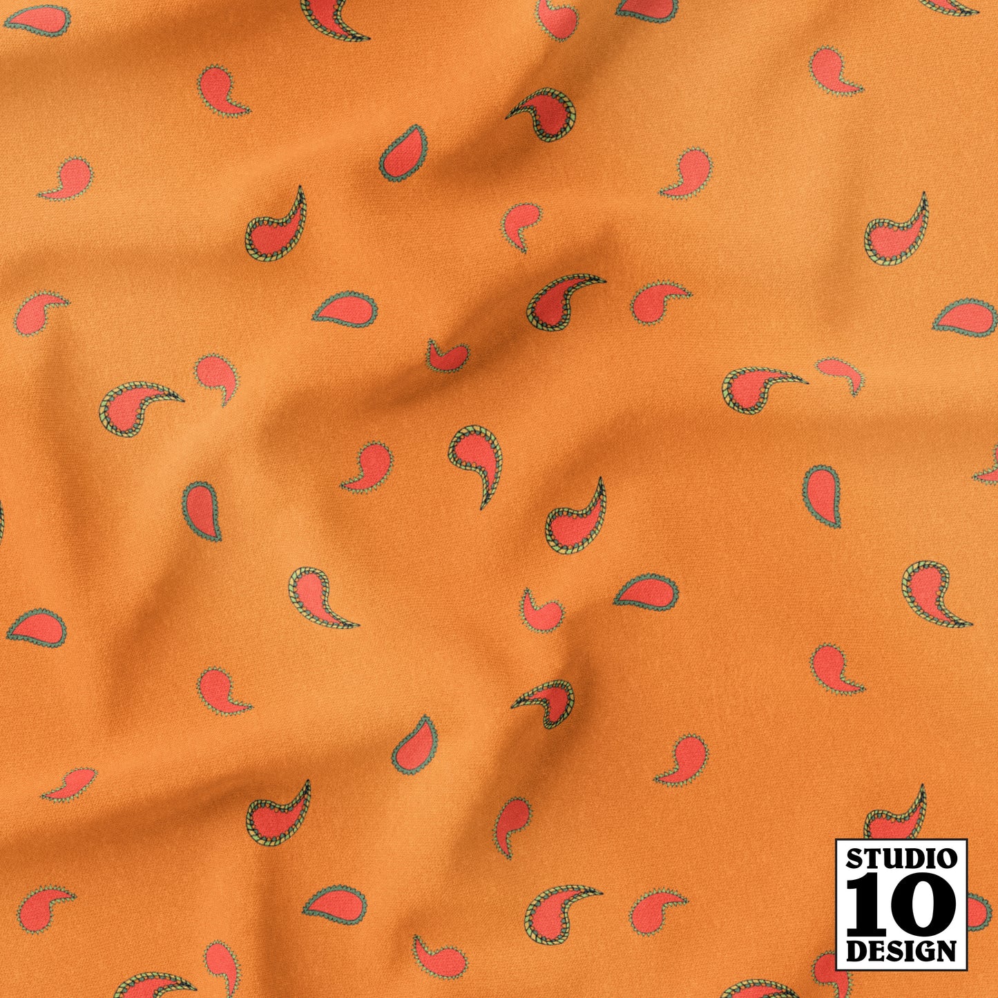 Ditsy Paisley Pumpkin Orange Printed Fabric by Studio Ten Design