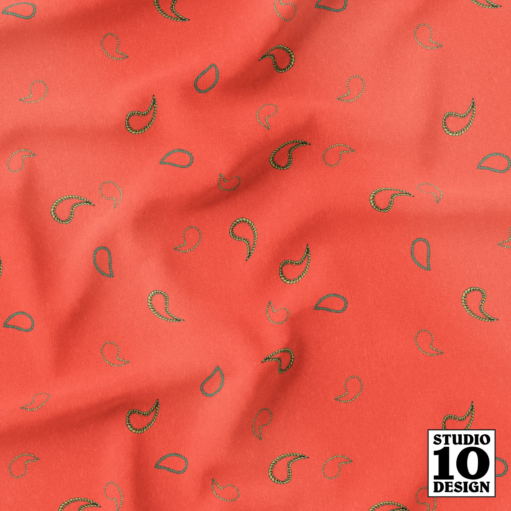 Ditsy Paisley Tomato Red Printed Fabric by Studio Ten Design
