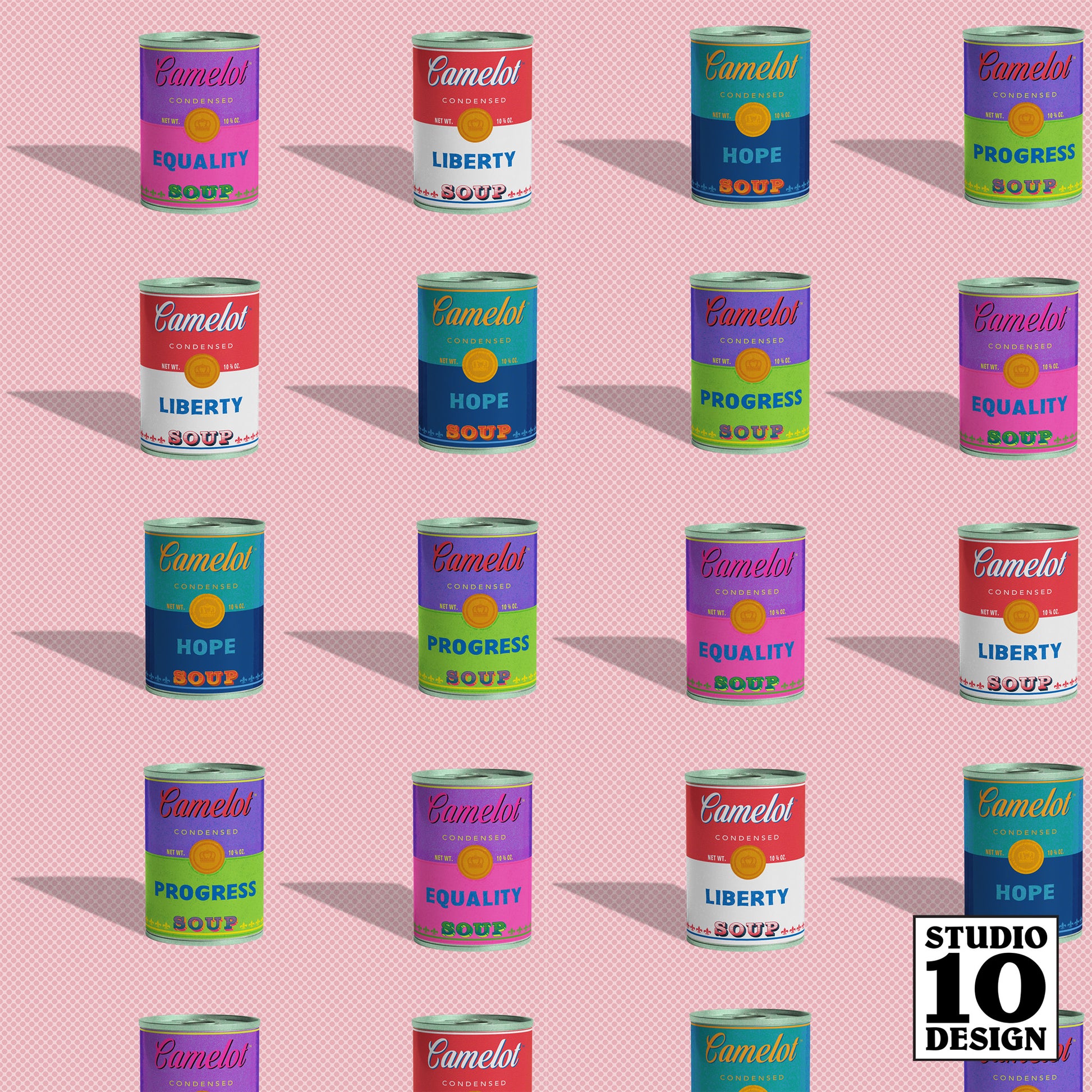 Soup Cans (Cotton Candy) Printed Fabric by Studio Ten Design