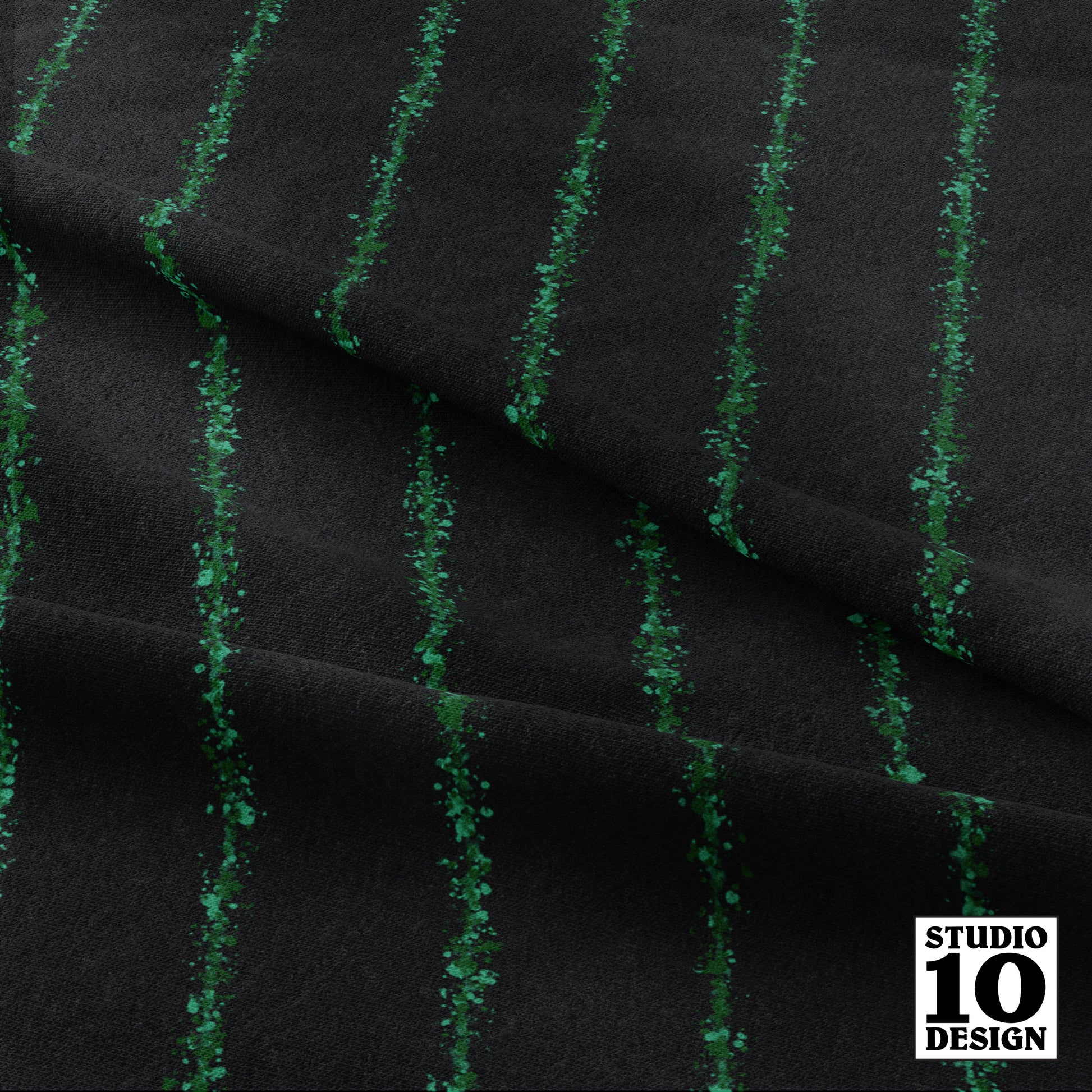 Splatter Pinstripe Green + Black Printed Fabric by Studio Ten Design