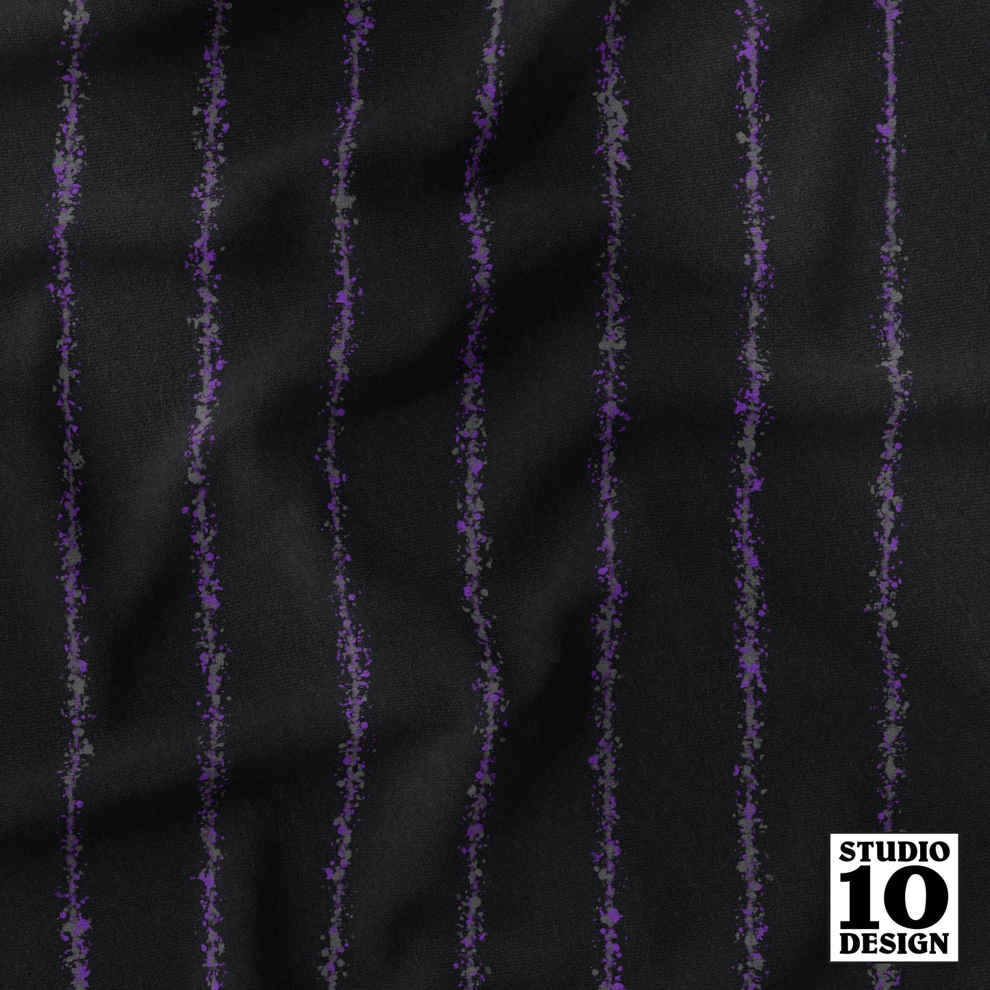 Splatter Pinstripe Grey, Purple + Black Printed Fabric by Studio Ten Design