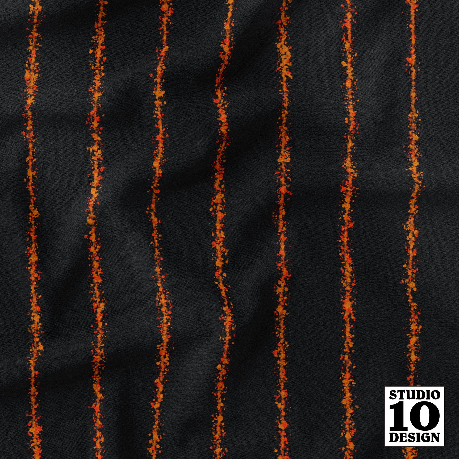 Splatter Pinstripe Orange + Black Printed Fabric by Studio Ten Design
