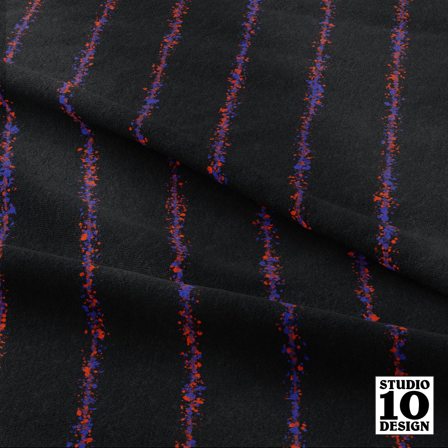 Splatter Pinstripe Orange, Purple + Black Printed Fabric by Studio Ten Design