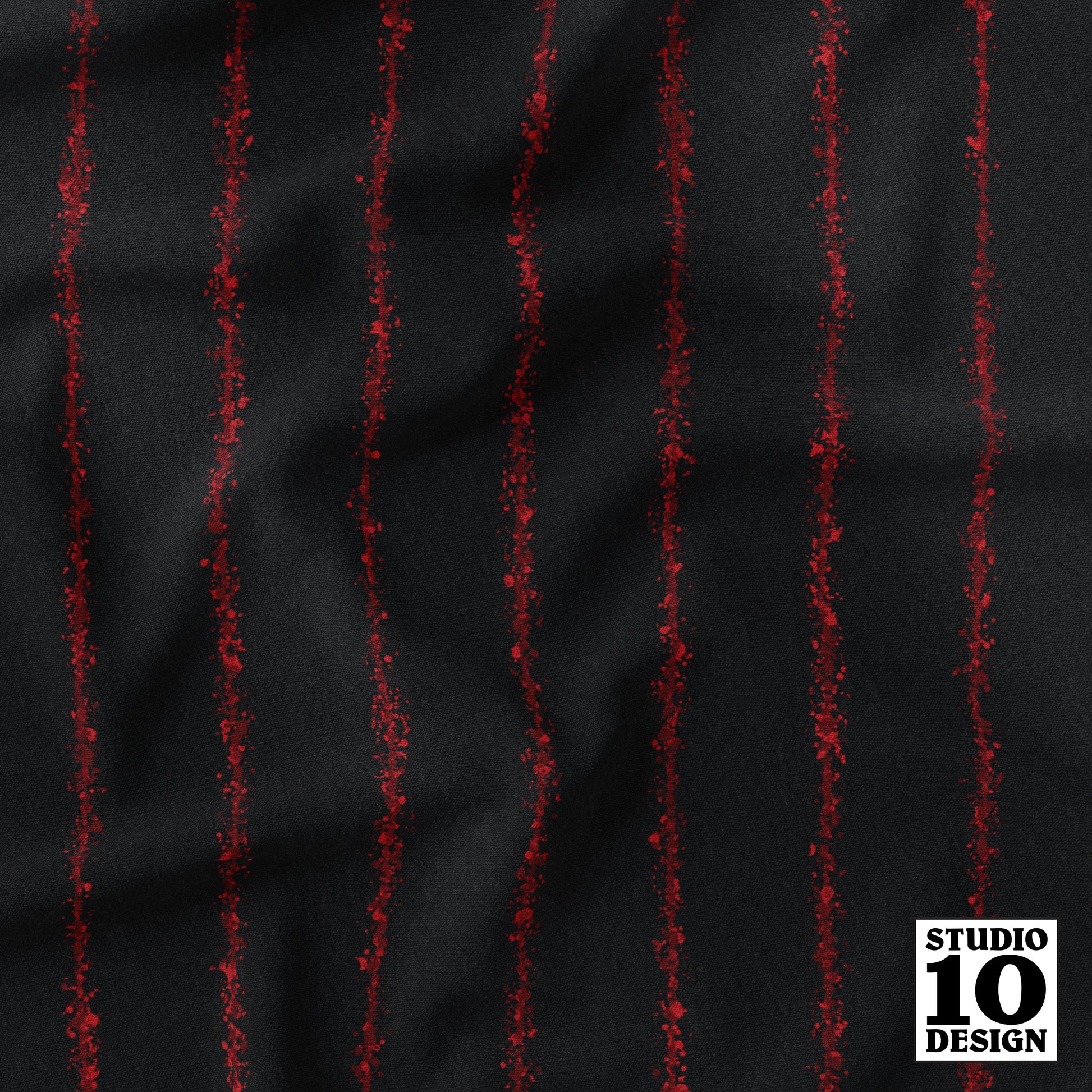 Splatter Pinstripe Red + Black Printed Fabric by Studio Ten Design