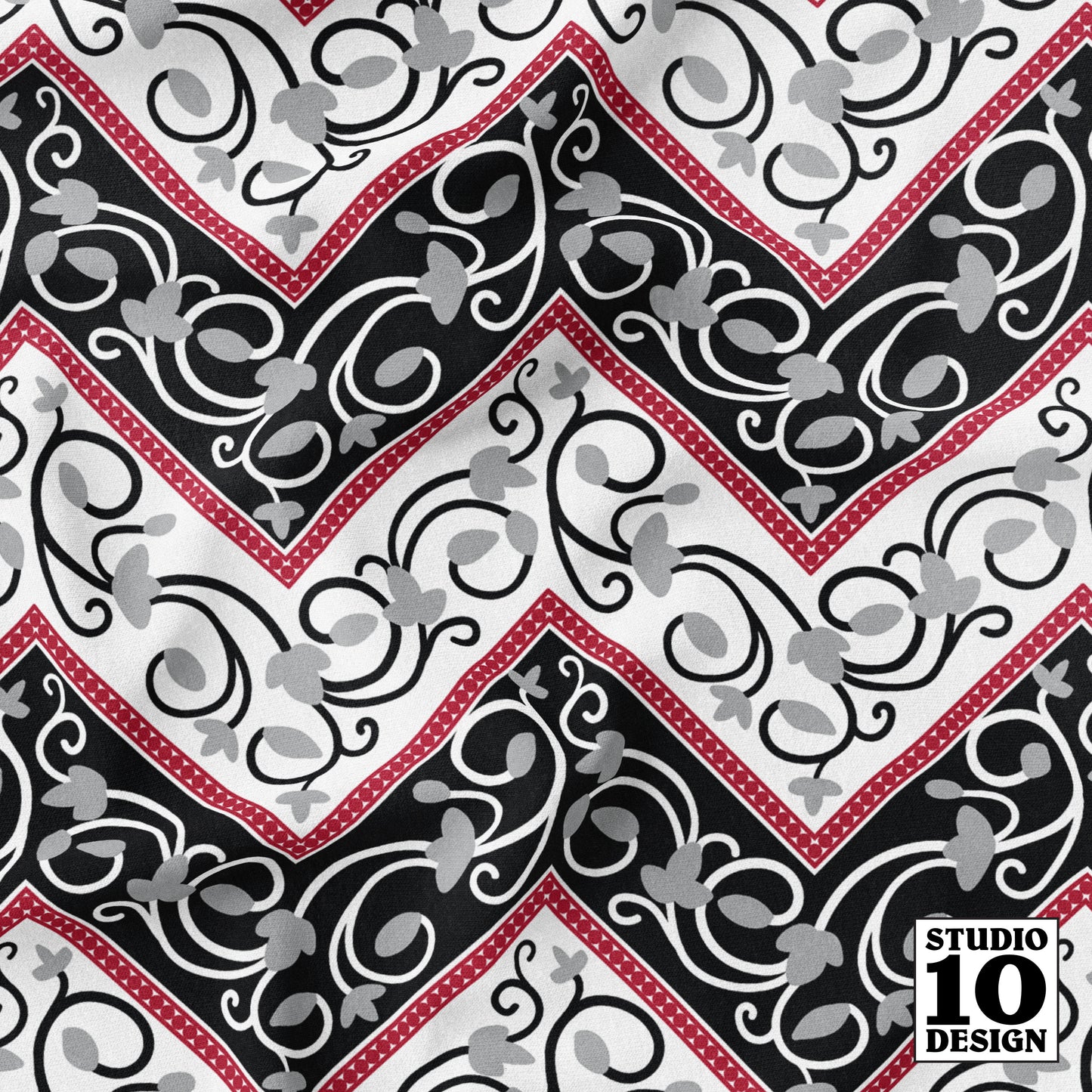 Chevron (Black, Grey, Red) Printed Fabric by Studio Ten Design