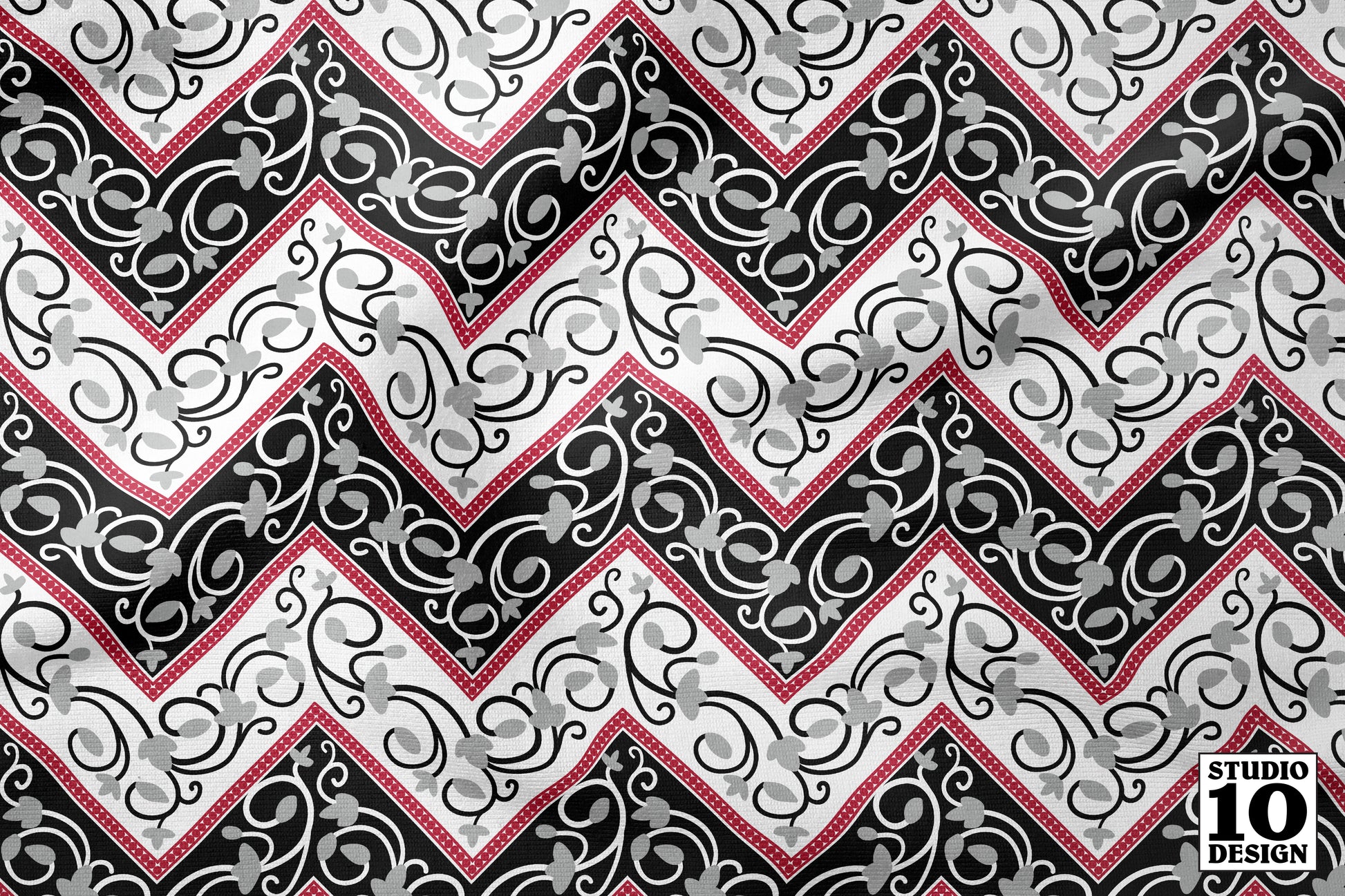 Chevron (Black, Grey, Red) Printed Fabric by Studio Ten Design