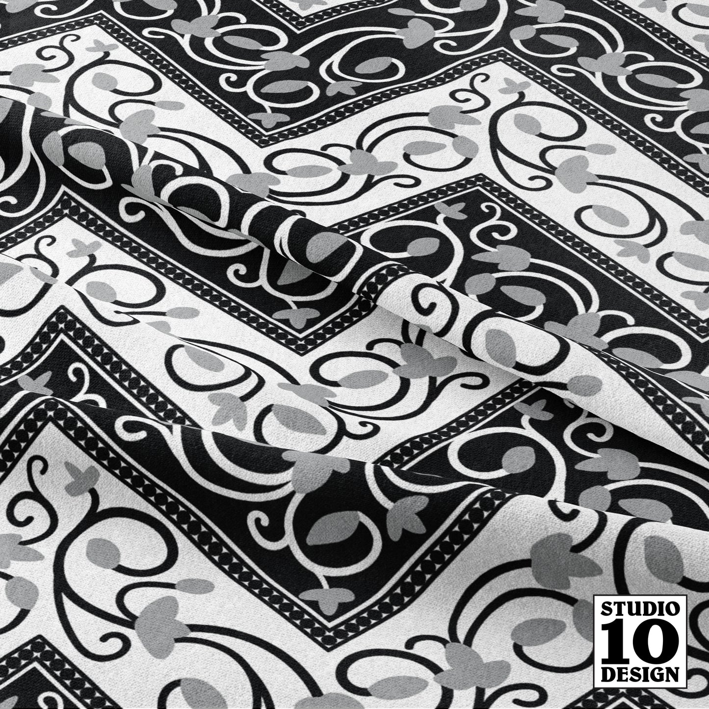 Chevron (Black, Grey, White) Printed Fabric by Studio Ten Design