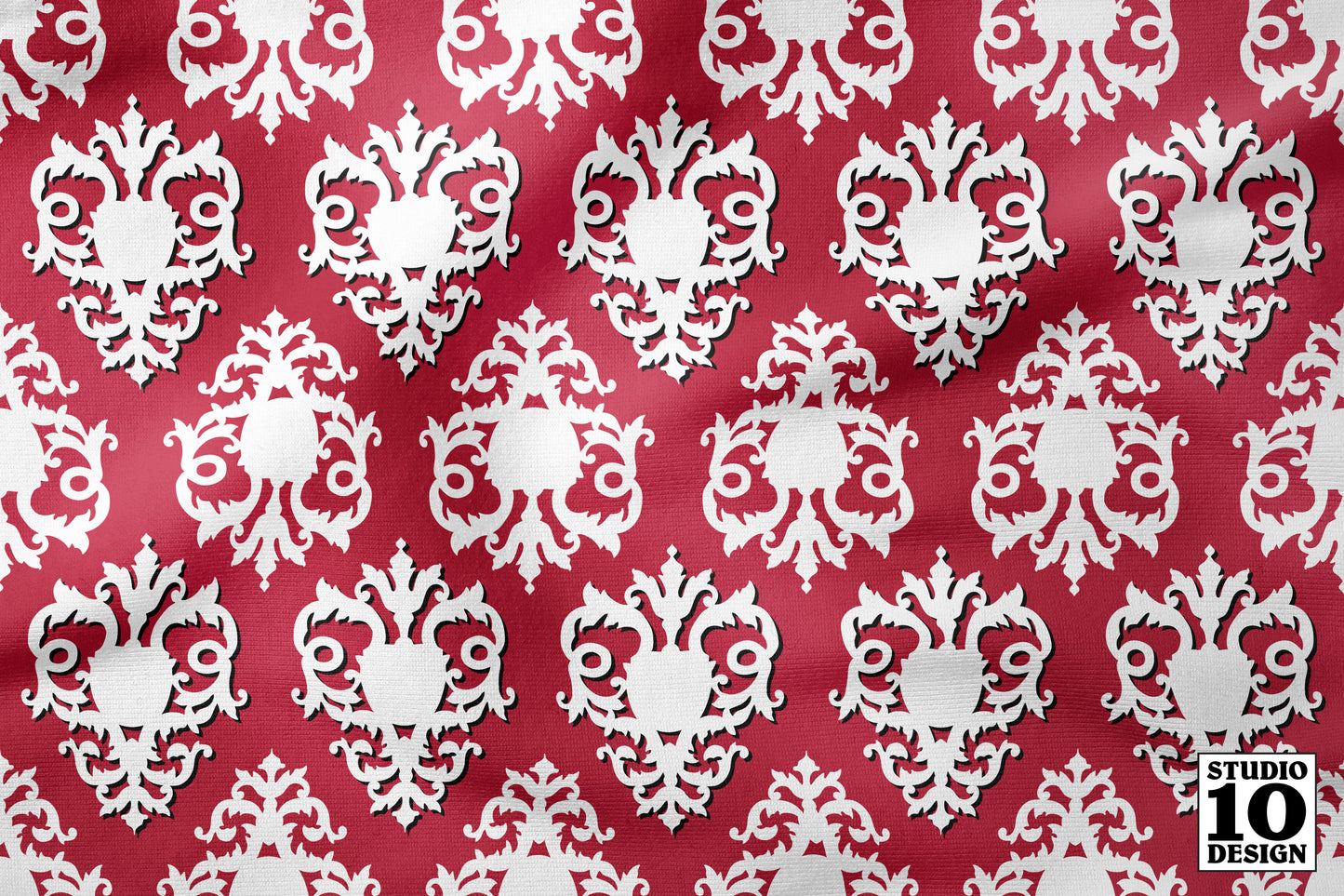 Damask (Red, White, Black) Printed Fabric by Studio Ten Design