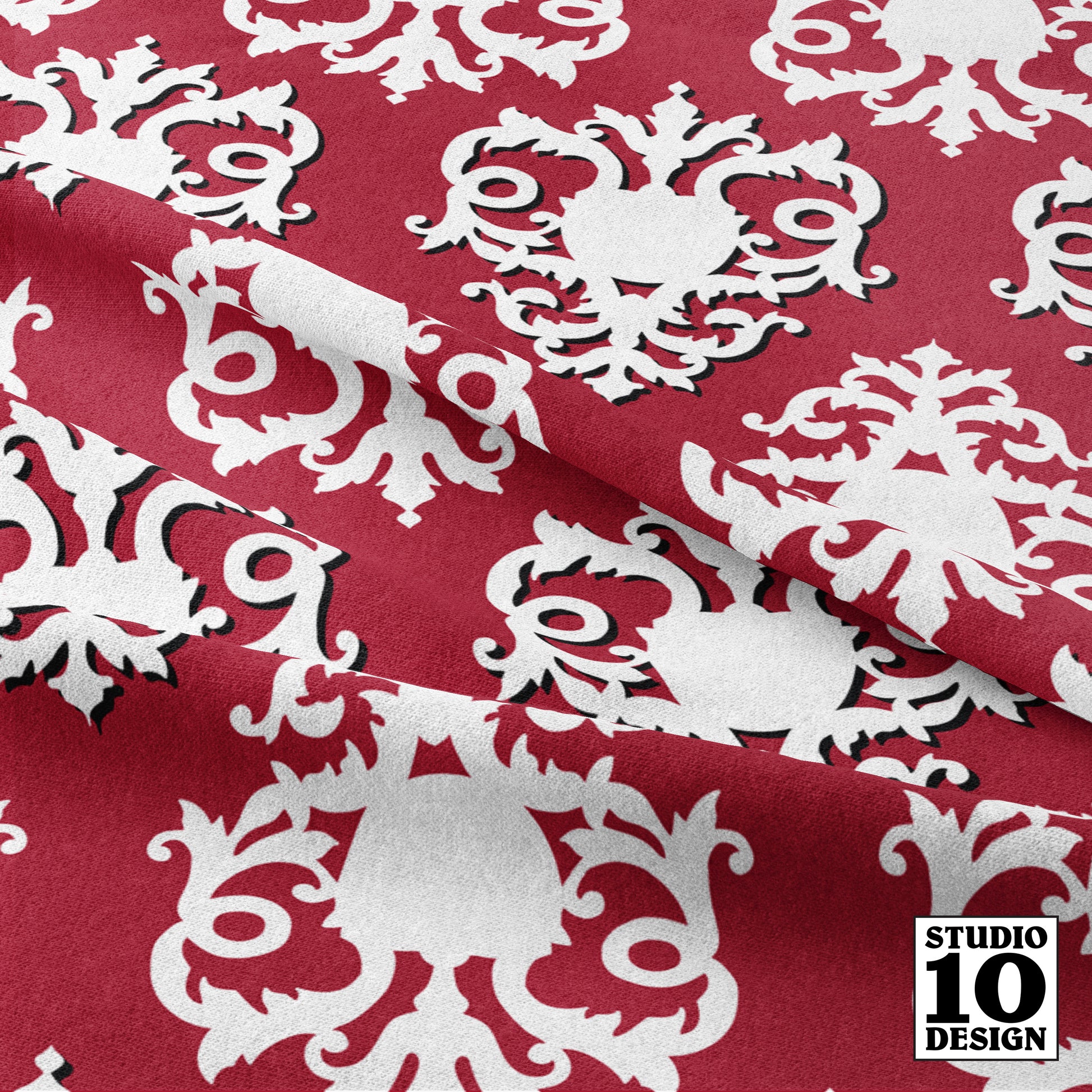 Damask (Red, White, Black) Printed Fabric by Studio Ten Design