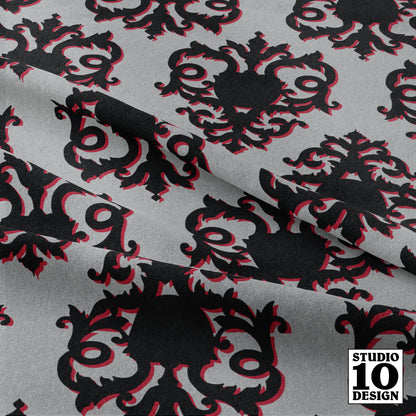 Damask (Black, Grey, Red) Printed Fabric by Studio Ten Design