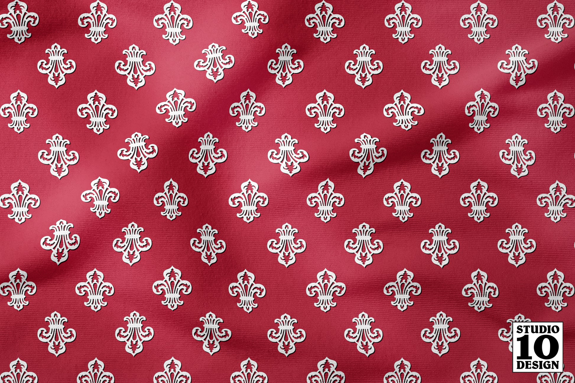 Fleur de Lis (Red, White, Black) Printed Fabric by Studio Ten Design