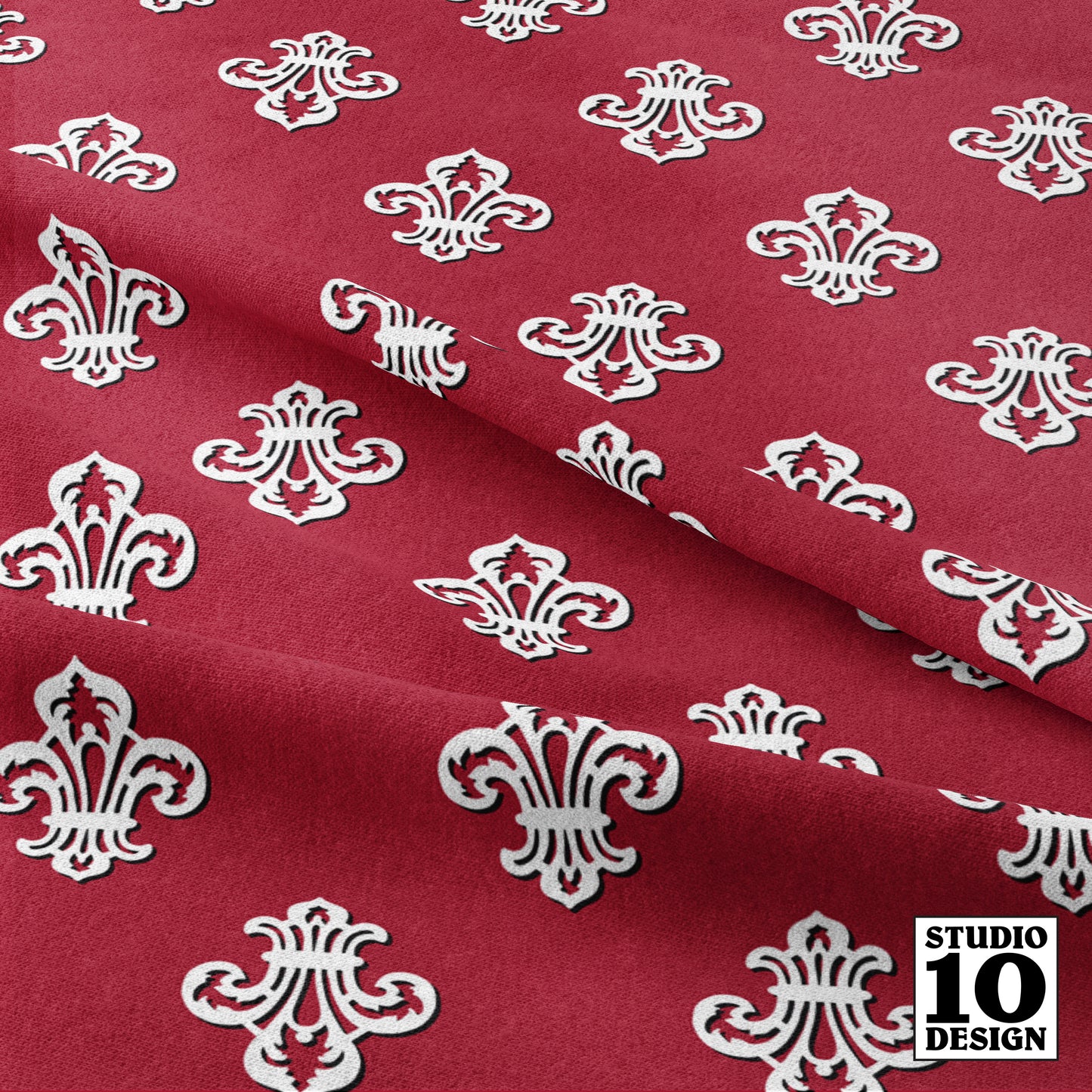 Fleur de Lis (Red, White, Black) Printed Fabric by Studio Ten Design