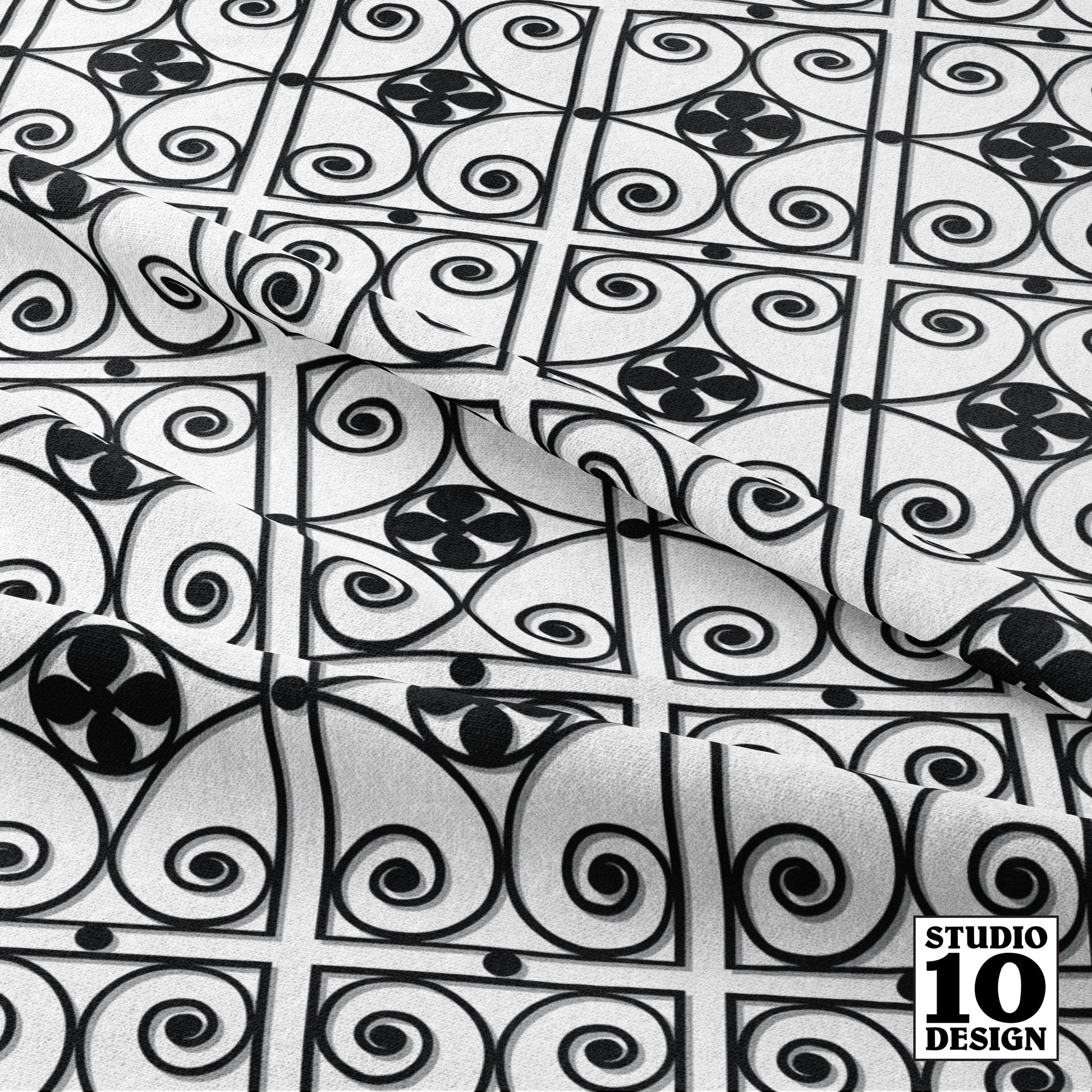 Ironwork Grille (Black, Grey, White) Printed Fabric by Studio Ten Design