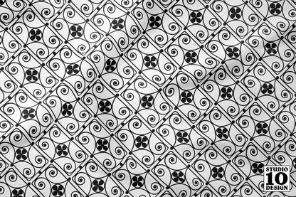 Ironwork Grille, Bias (Black, White) Printed Fabric by Studio Ten Design