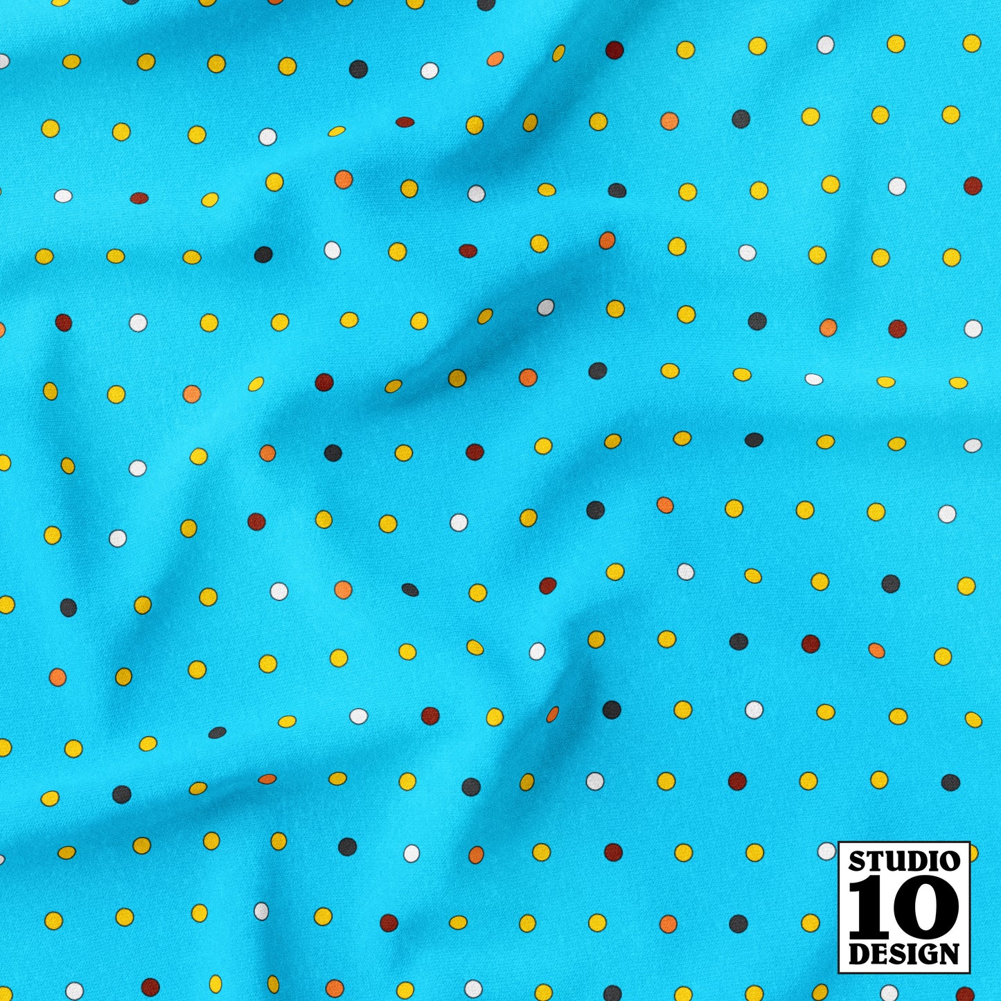 Stripey Dotty Blue Dots Printed Fabric by Studio Ten Design