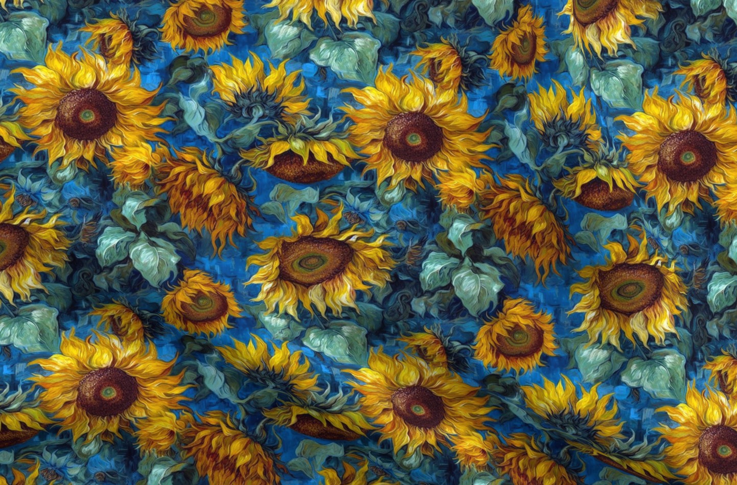 Sunflowers in Oils Printed Fabric by Studio Ten Design
