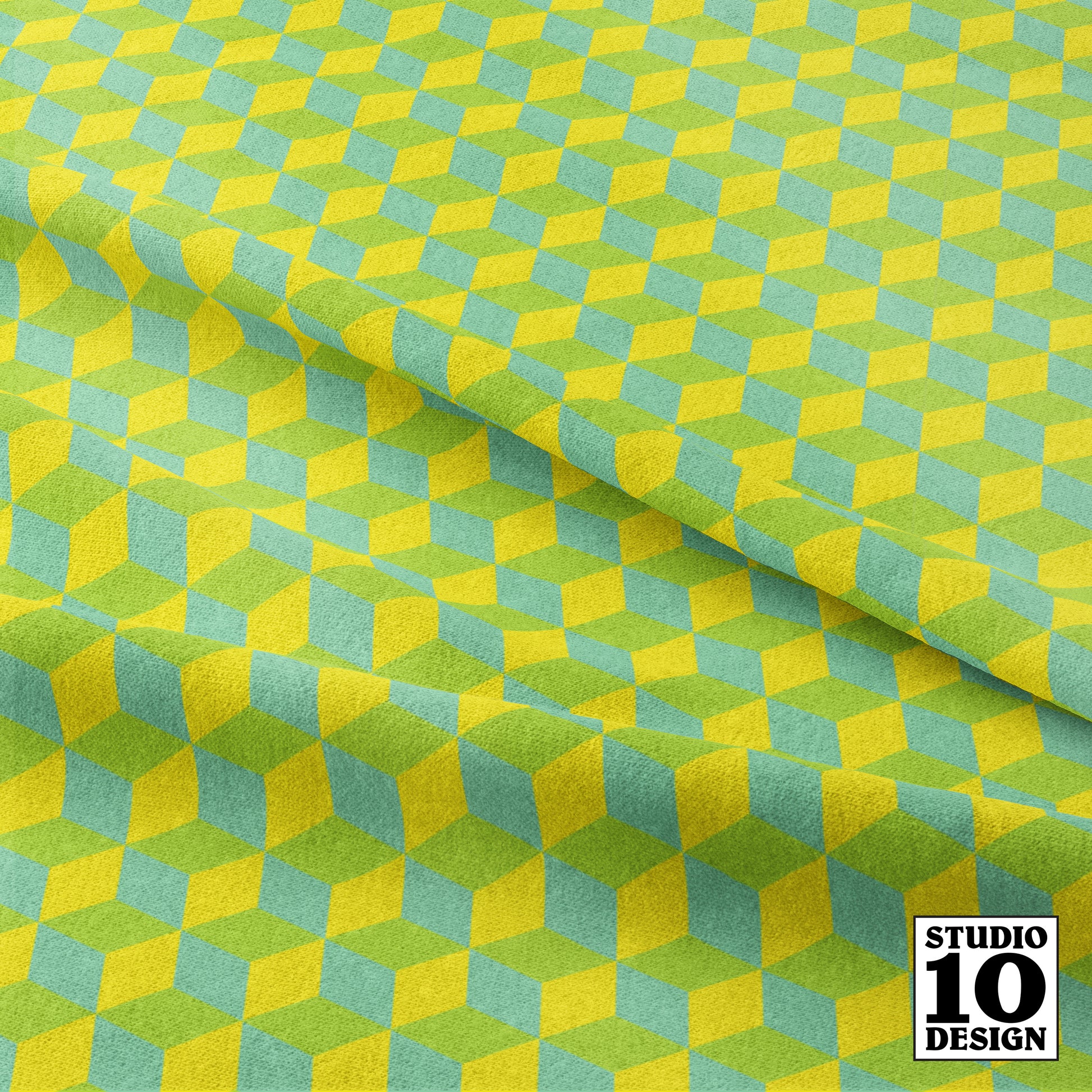 Tumbling Blocks: Jade, Lime, Lemon Lime Printed Fabric by Studio Ten Design