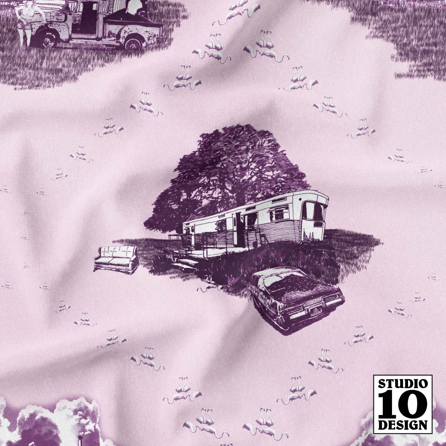 Trailer Trash Toile Pink Printed Fabric by Studio Ten Design
