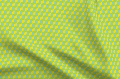 Tumbling Blocks: Jade, Lime, Lemon Lime Printed Fabric by Studio Ten Design