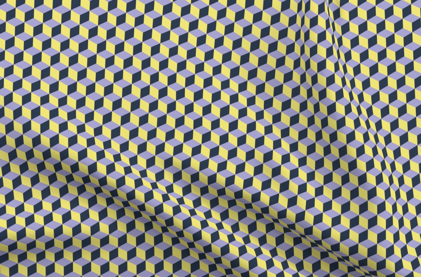 Tumbling Blocks: Lilac, Buttercup, Navy Printed Fabric by Studio Ten Design