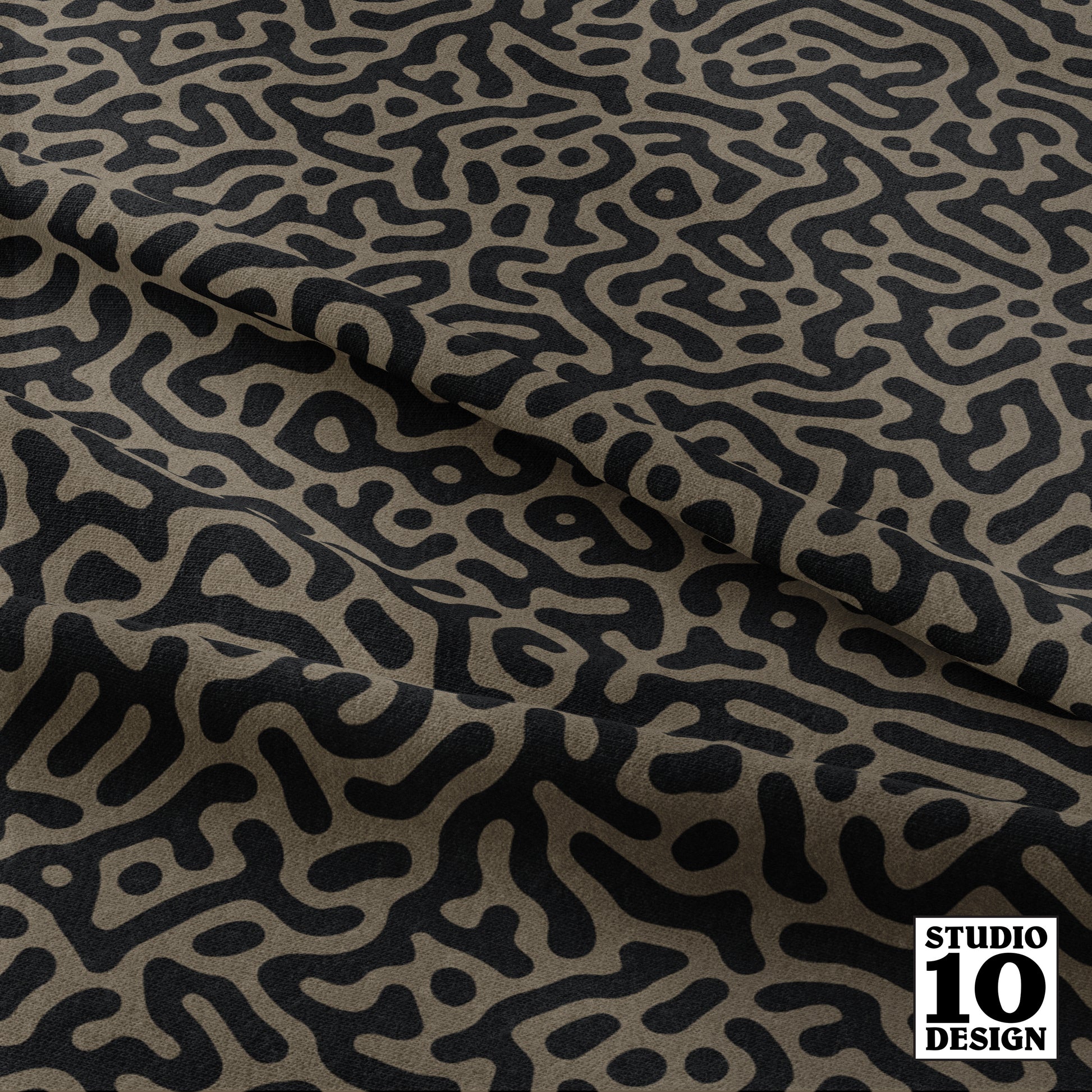 Turing Pattern I: Black + Bark Printed Fabric by Studio Ten Design