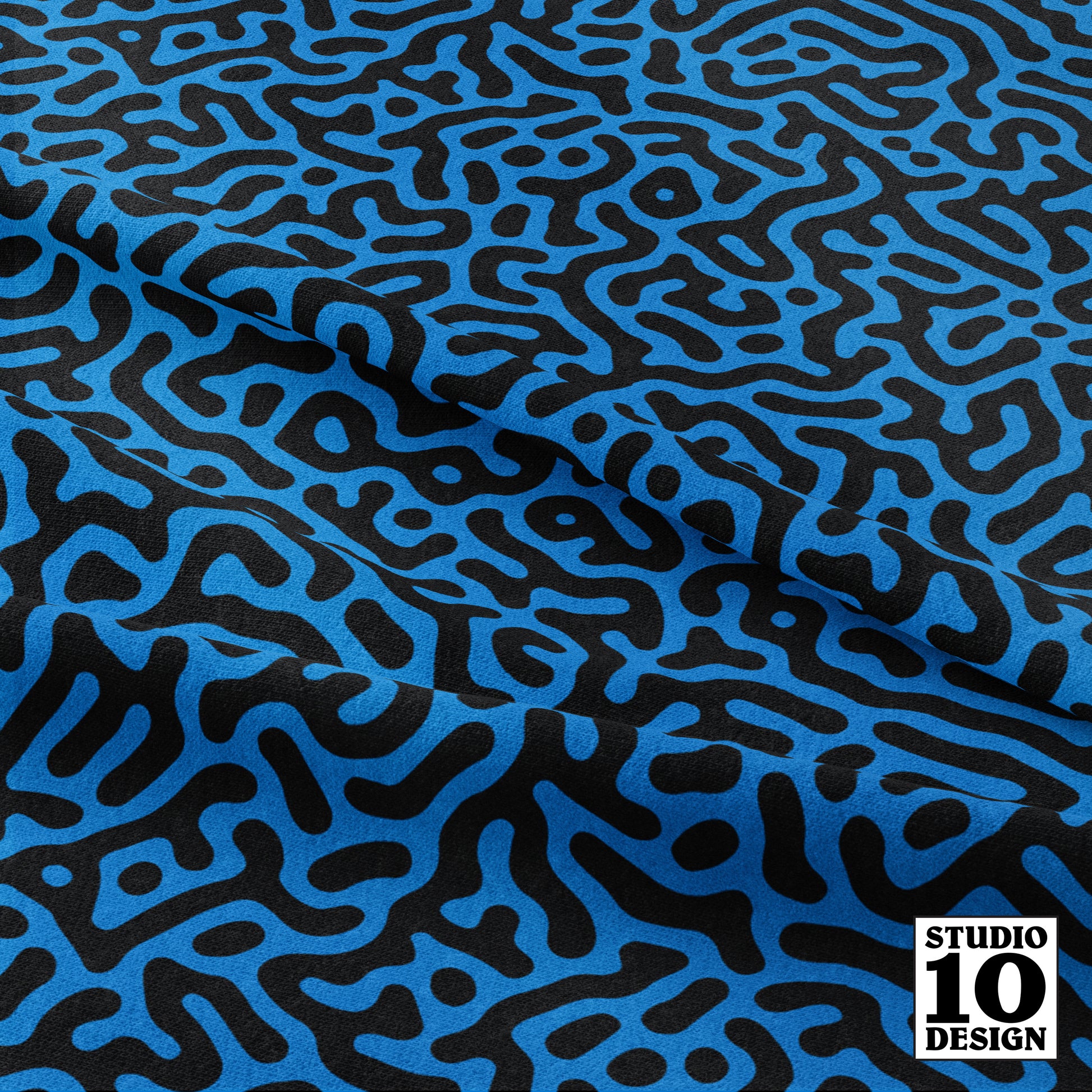 Turing Pattern I: Black + Bluebell Printed Fabric by Studio Ten Design