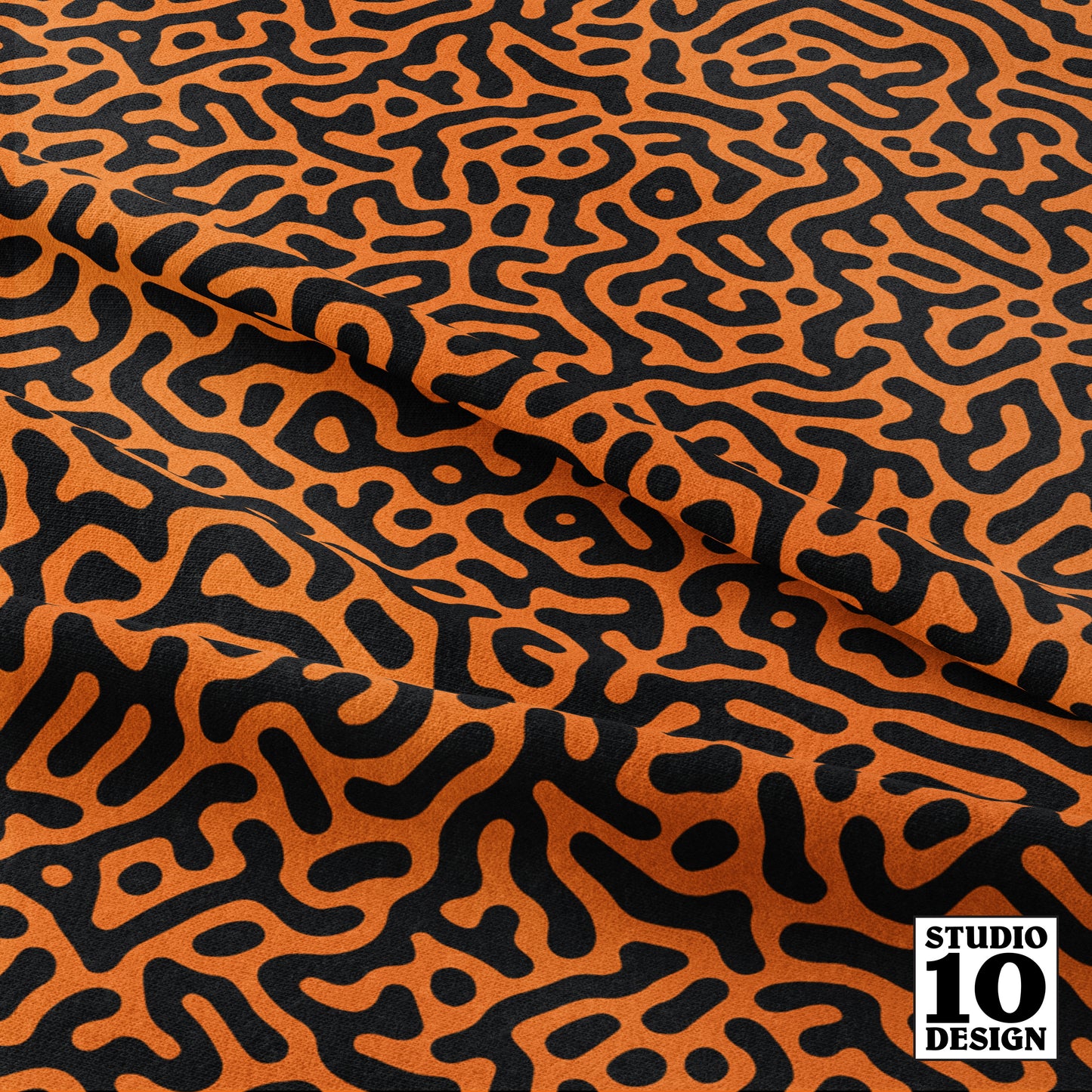Turing Pattern I: Black + Carrot Printed Fabric by Studio Ten Design