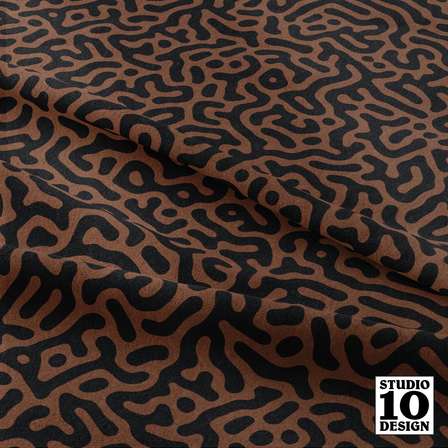 Turing Pattern I: Black + Cinnamon Printed Fabric by Studio Ten Design