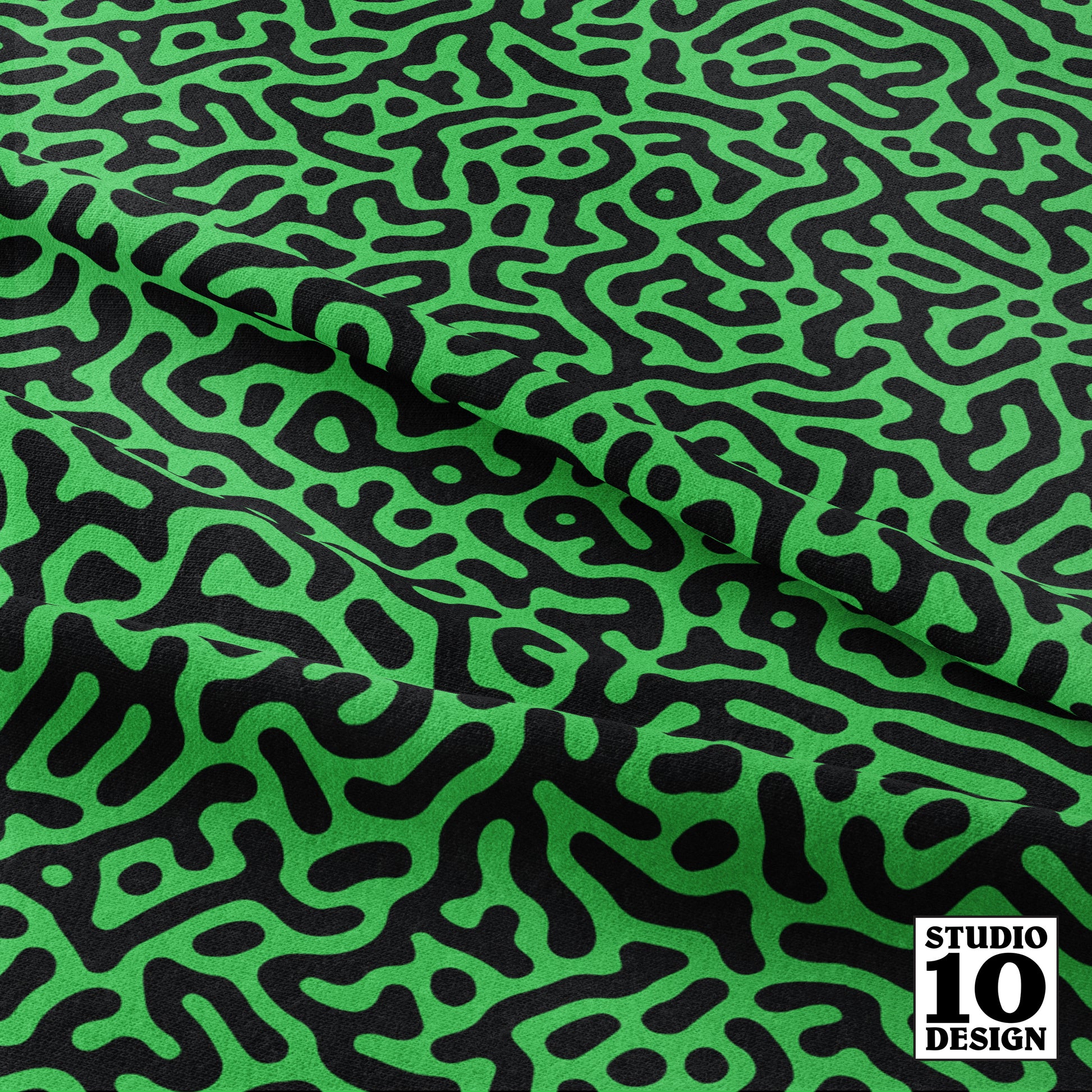 Turing Pattern I: Black + Grass Printed Fabric by Studio Ten Design