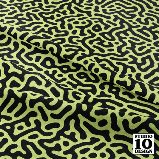Turing Pattern I: Black + Honeydew Printed Fabric by Studio Ten Design