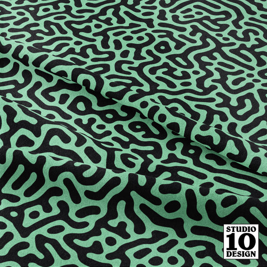 Turing Pattern I: Black + Jade Printed Fabric by Studio Ten Design