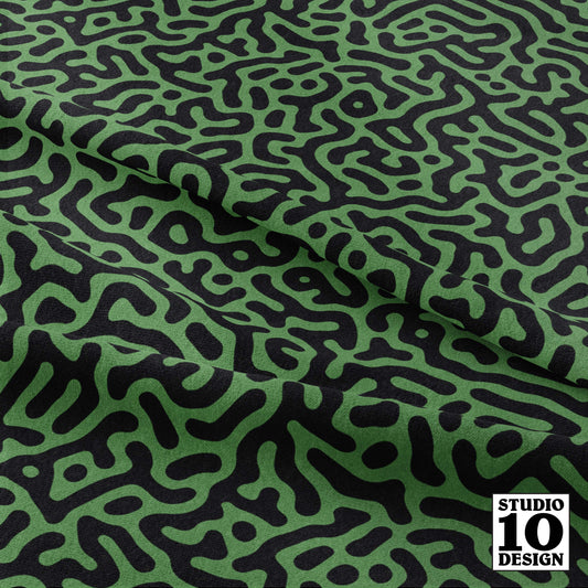 Turing Pattern I: Black + Kelly Green Printed Fabric by Studio Ten Design