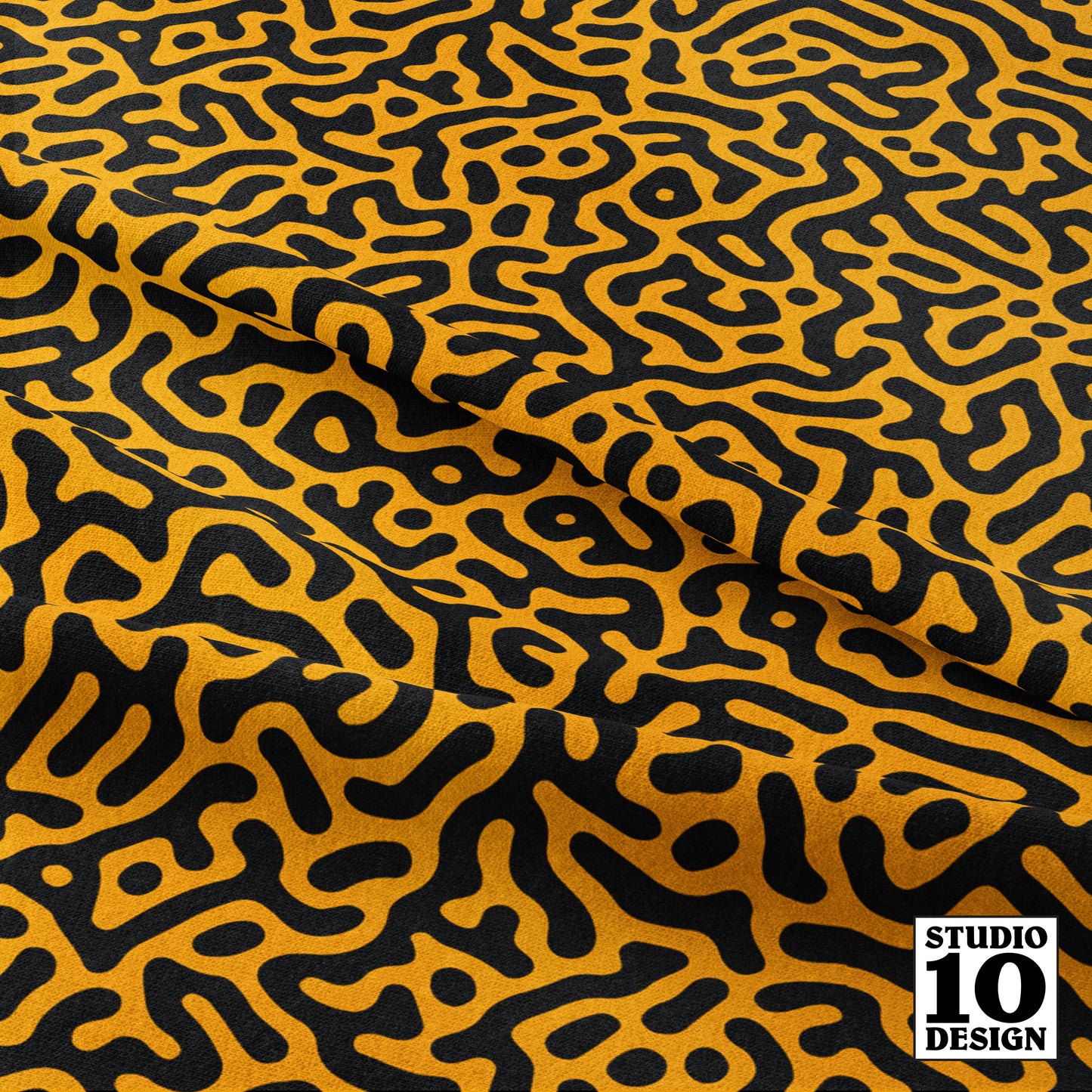 Turing Pattern I: Black + Marigold Printed Fabric by Studio Ten Design
