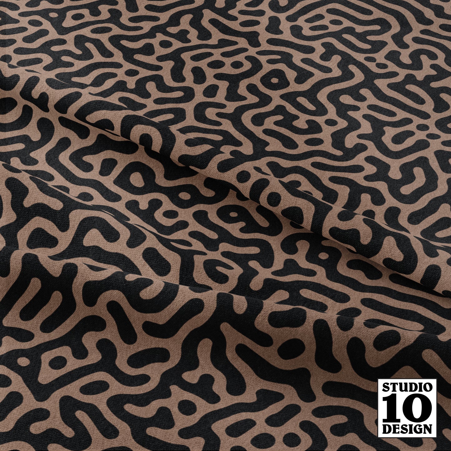 Turing Pattern I: Black + Mocha Printed Fabric by Studio Ten Design