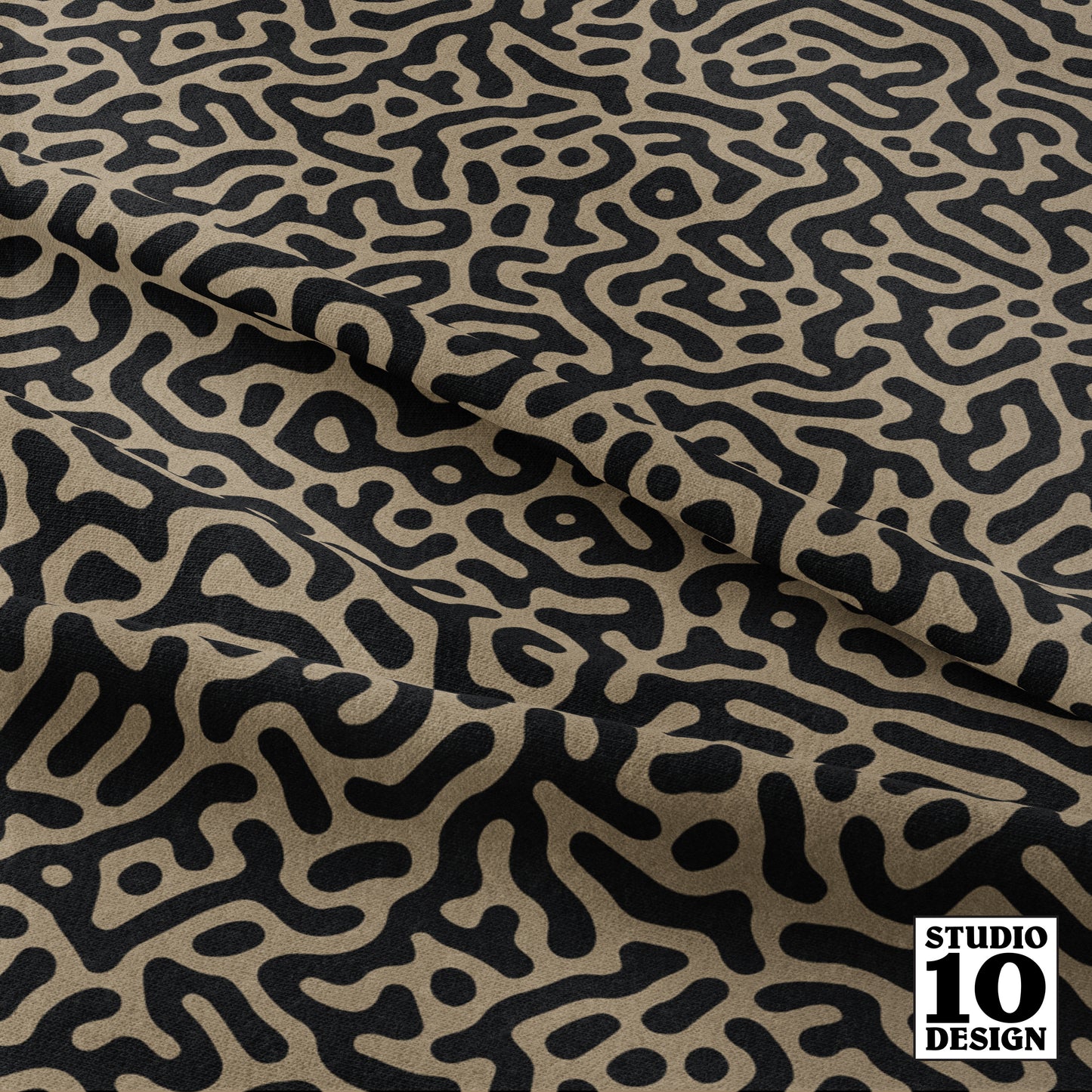 Turing Pattern I: Black + Mushroom Printed Fabric by Studio Ten Design