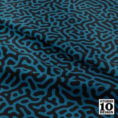Turing Pattern I: Black + Peacock Printed Fabric by Studio Ten Design