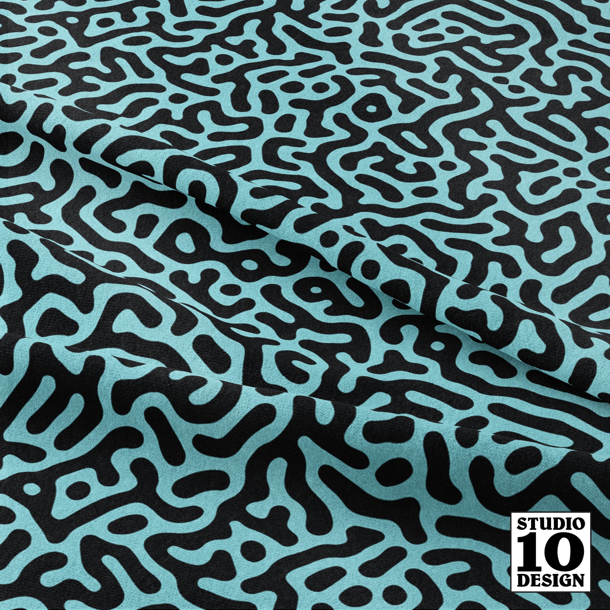 Turing Pattern I: Black + Pool Printed Fabric by Studio Ten Design