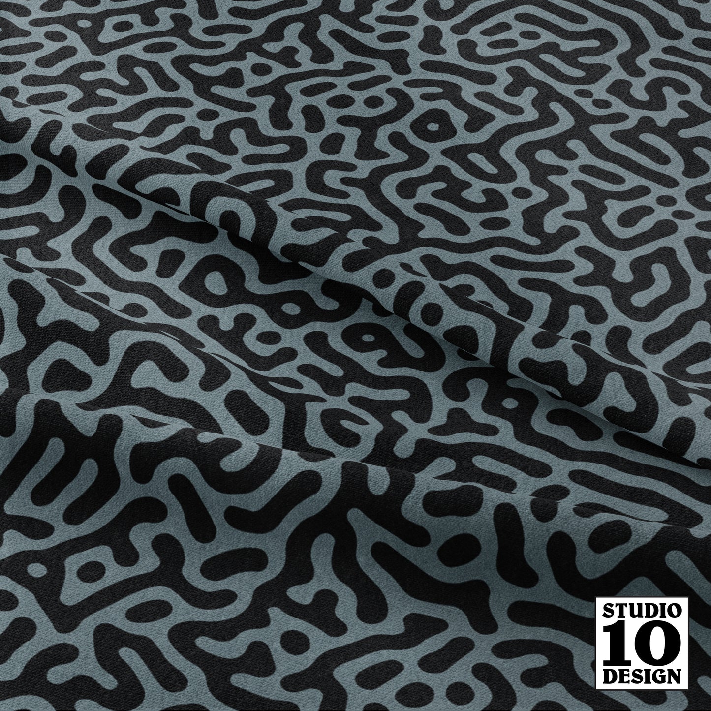 Turing Pattern I: Black + Slate Printed Fabric by Studio Ten Design